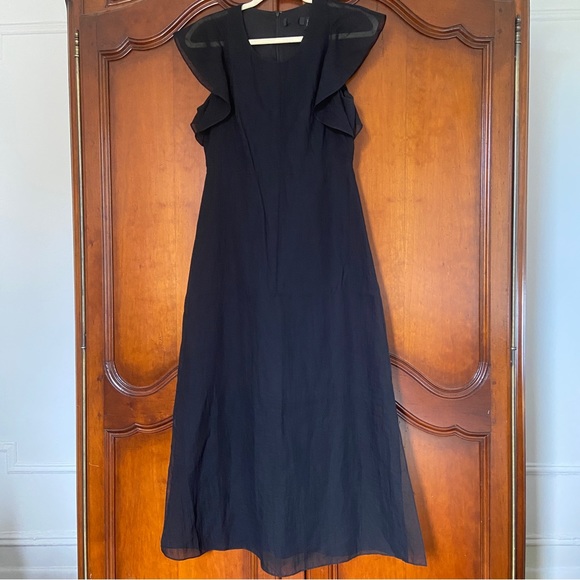 Theory Cotton Ruffle Maxi Dress in Black | Size 4 - Picture 4 of 10